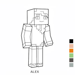 Minecraft színező - Alex karaktere - ingyen letölthető és nyomtatható