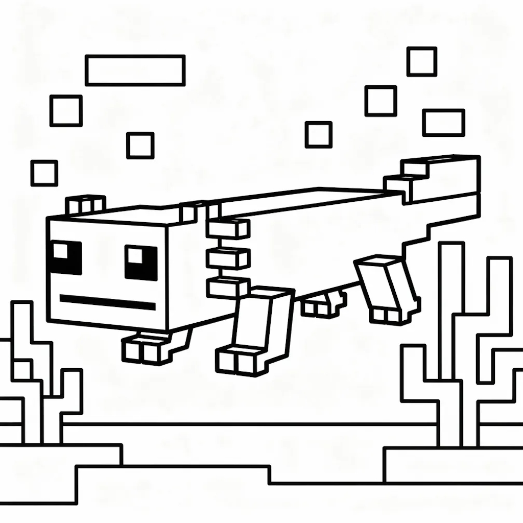 Minecraft axolotl színező ovisoknak