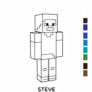Minecrat színező - Alex, Steve, bárány, tehén vagy virágos kert
