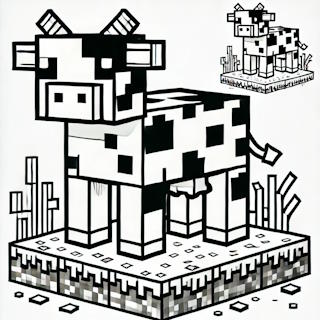 Minecraft színező - tehén karakter - ingyen letölthető és nyomtatható