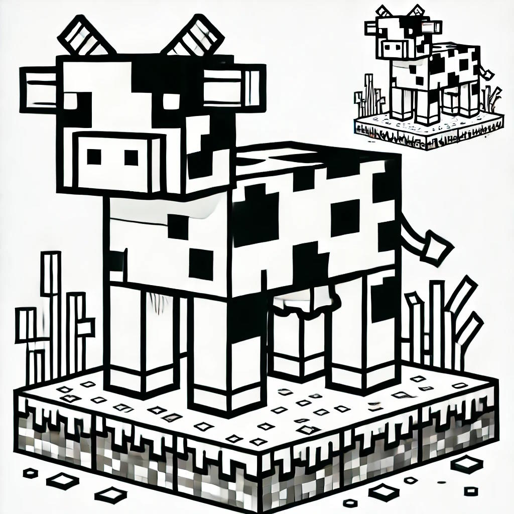 Minecraft színező - tehén karakter  - ingyen letölthető, nyomtatható színező