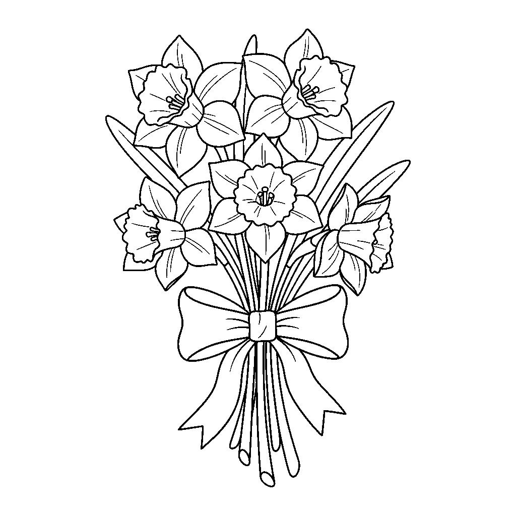 Nárcisz csokor kifestő - Tavaszi virágok