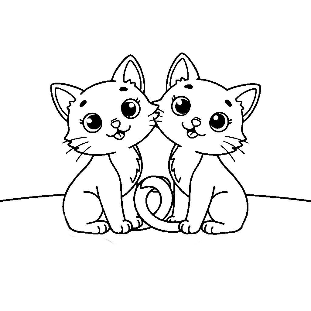 Nyomtatható cicás kifestő - Két kiscica barátsága
