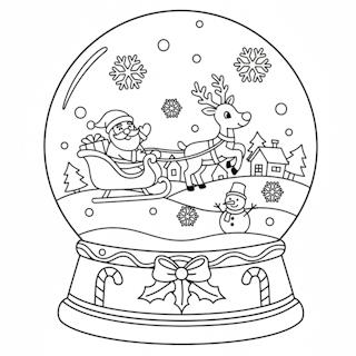 Nyomtatható karácsonyi hógömb kifestő – télapó rénszarvasos szánnal a hógömbben