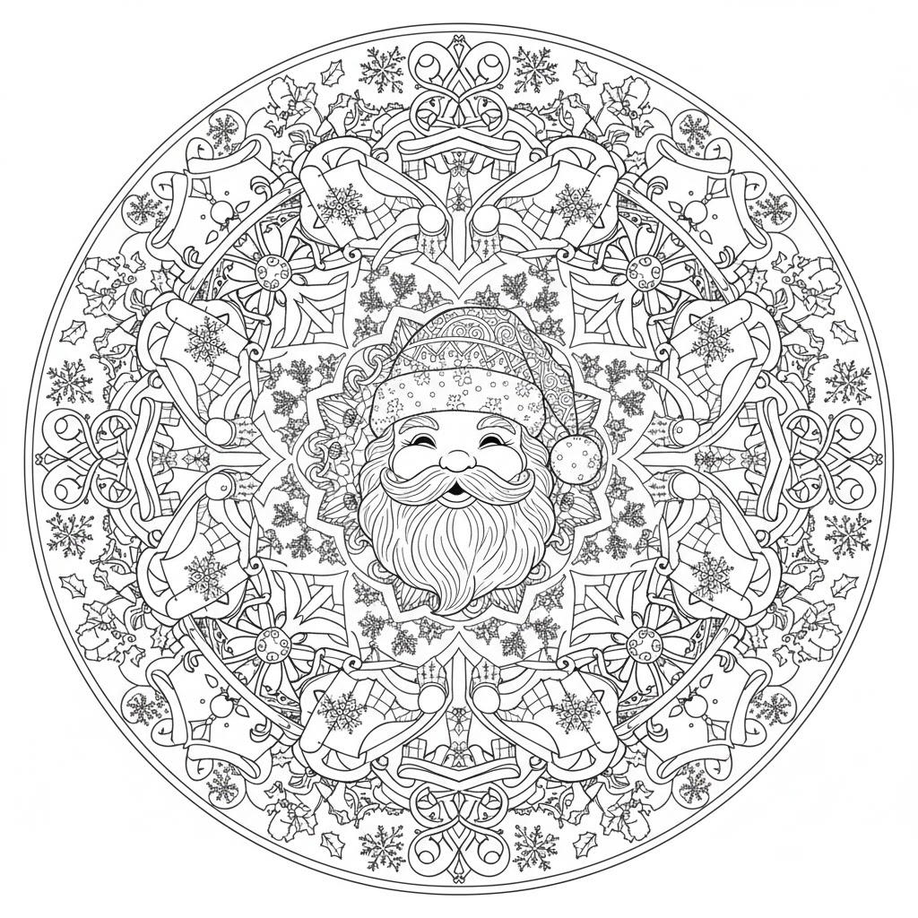Nyomtatható mikulás mandala felnőtteknek – részletgazdag ünnepi színező
