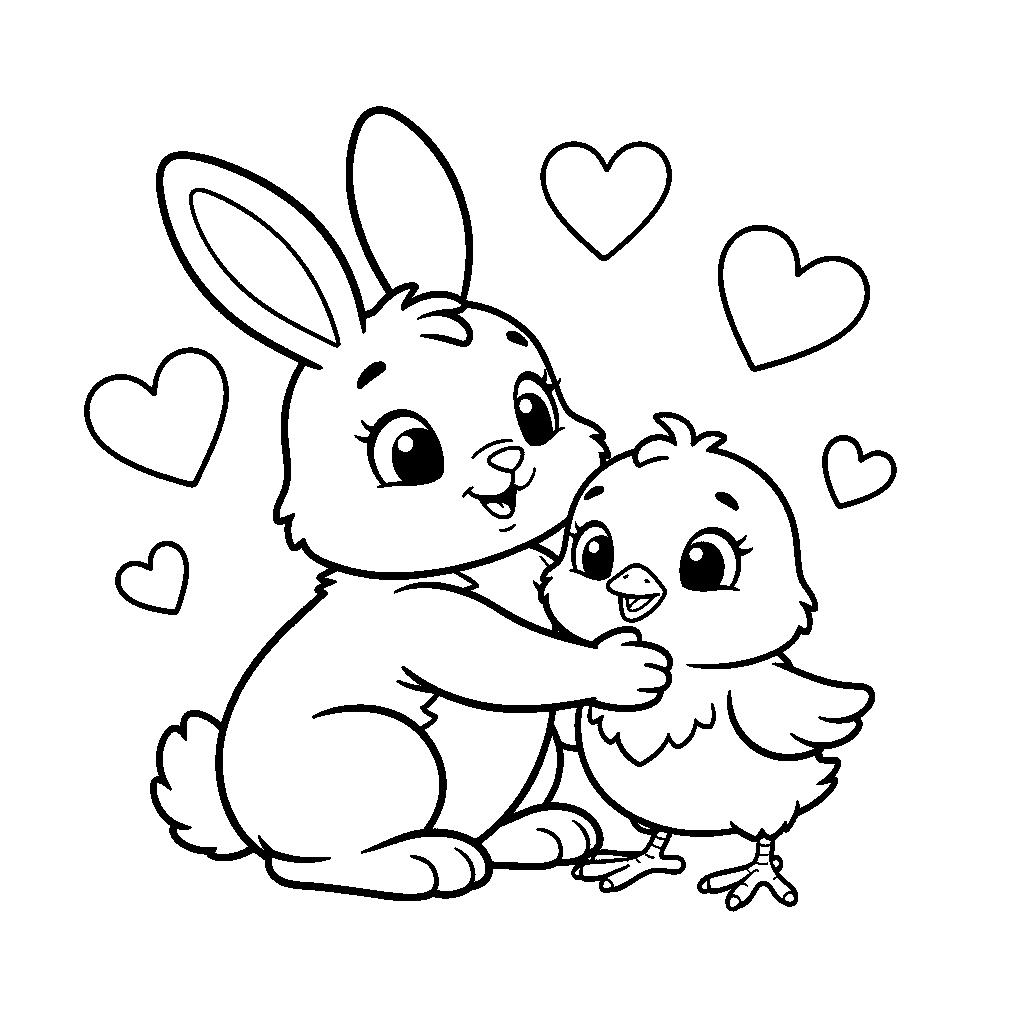 Nyuszi és csibe barátság - Húsvéti rajz