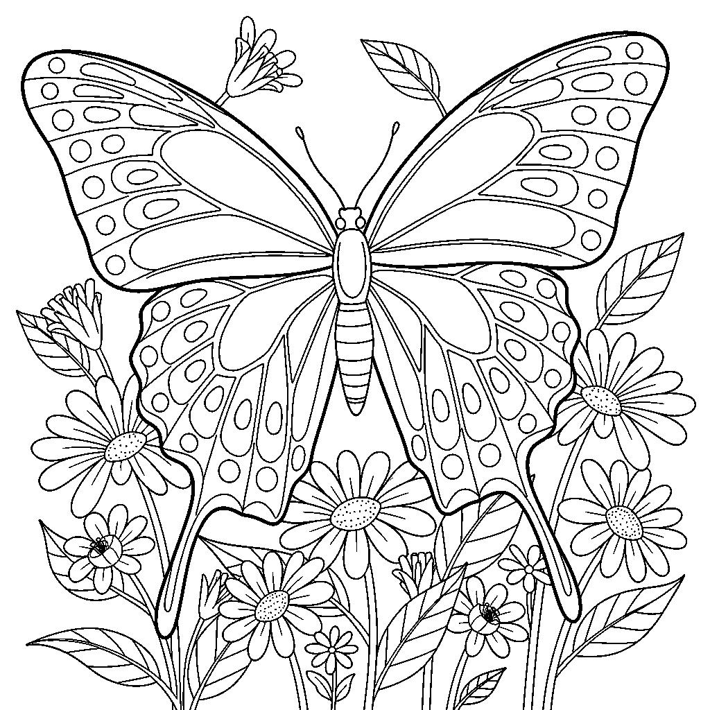 Pillangó és virágok - Tavaszi nőnapi színező