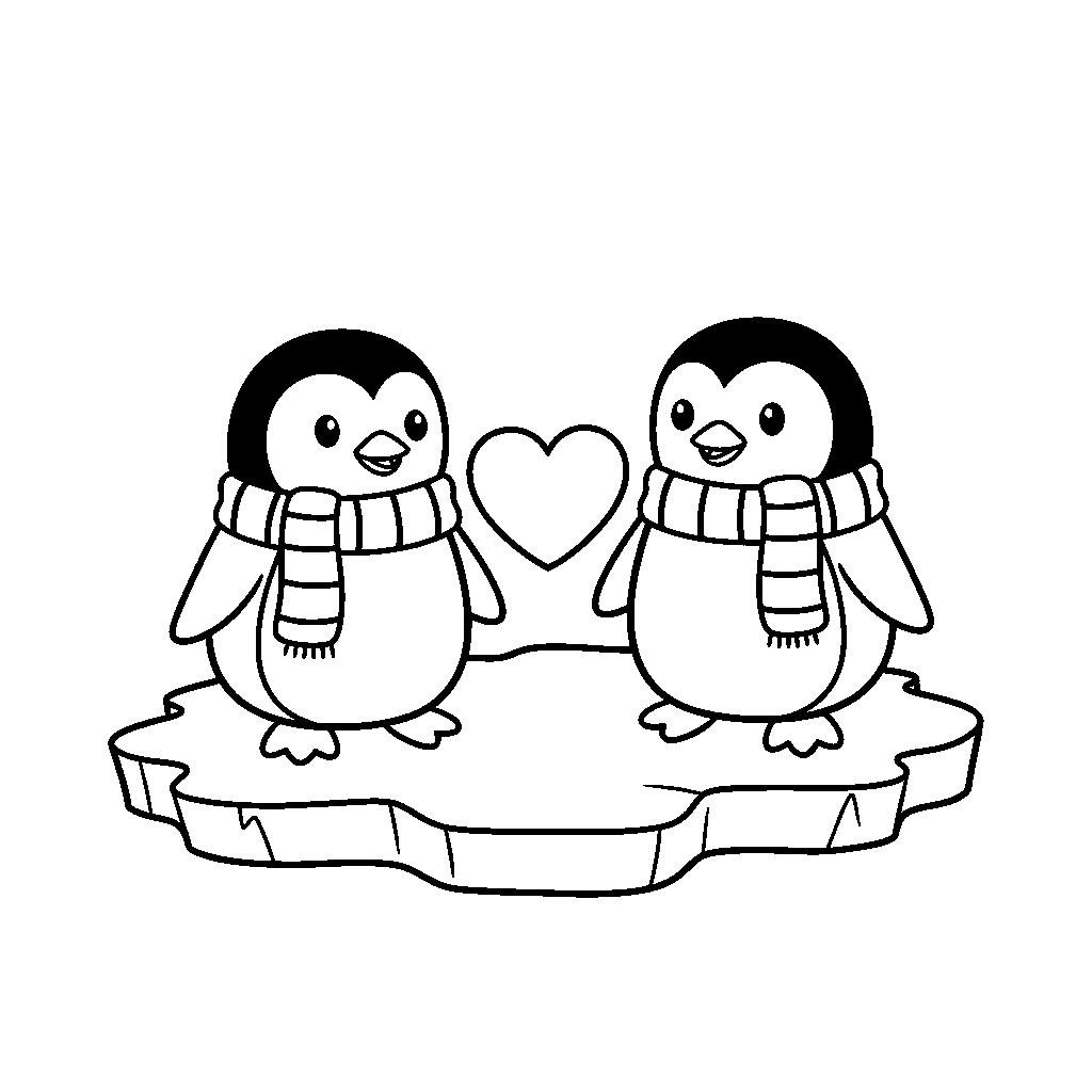 Pingvin szerelem színező gyerekeknek - Valentin napi rajz
