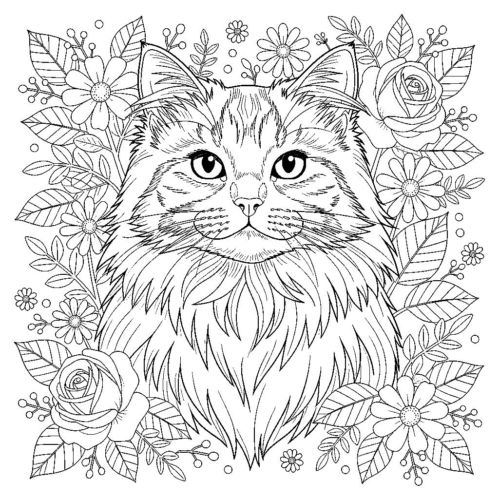 Részletes cica portré színező - Valósághű macska