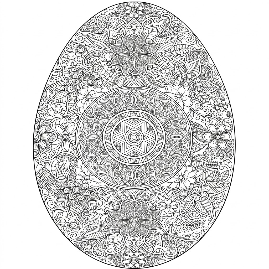 Részletes húsvéti tojás zentangle színező felnőtteknek
