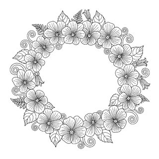 Fonott ibolya virágkoszorú rajz