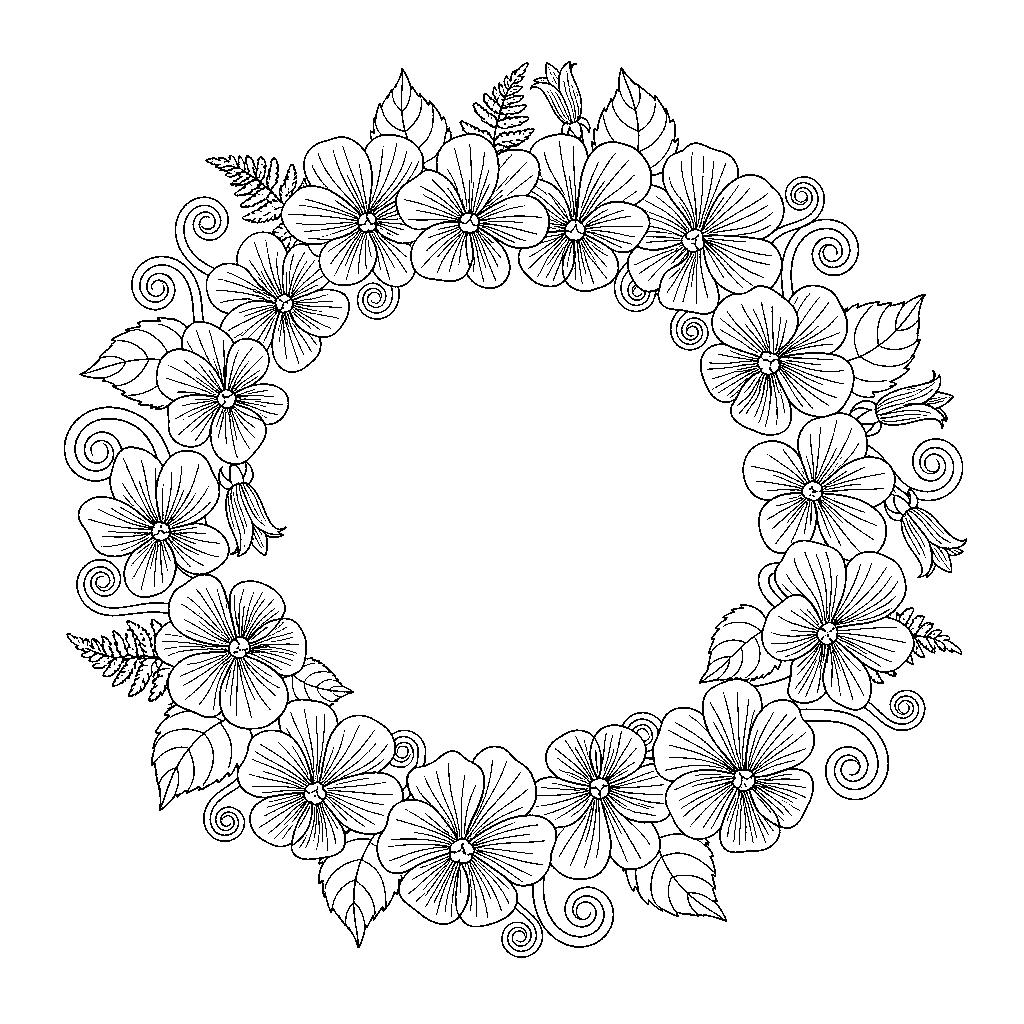 Részletes ibolya koszorú színező felnőtteknek