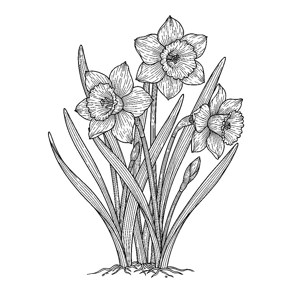 Részletes nárcisz botanikai rajz felnőtteknek