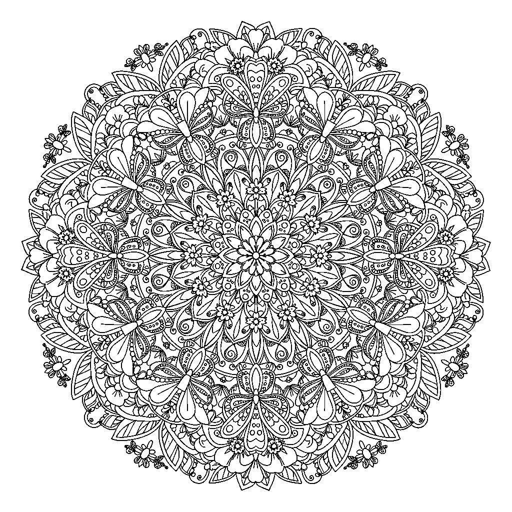 Részletes tavaszi mandala színező felnőtteknek