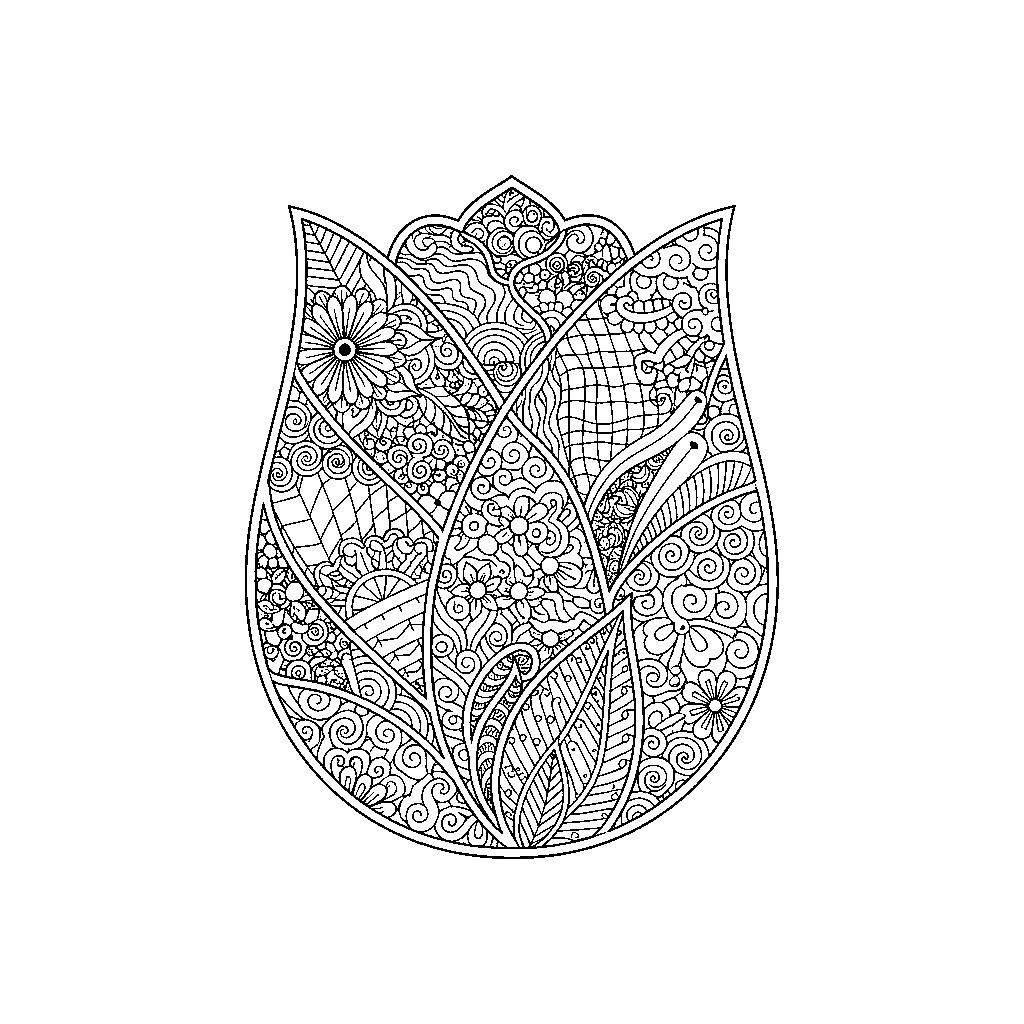 Részletes tulipán mandala felnőtteknek - Zentangle