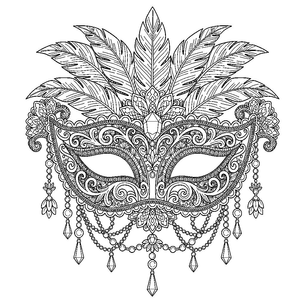 Részletes velencei álarc színező felnőtteknek