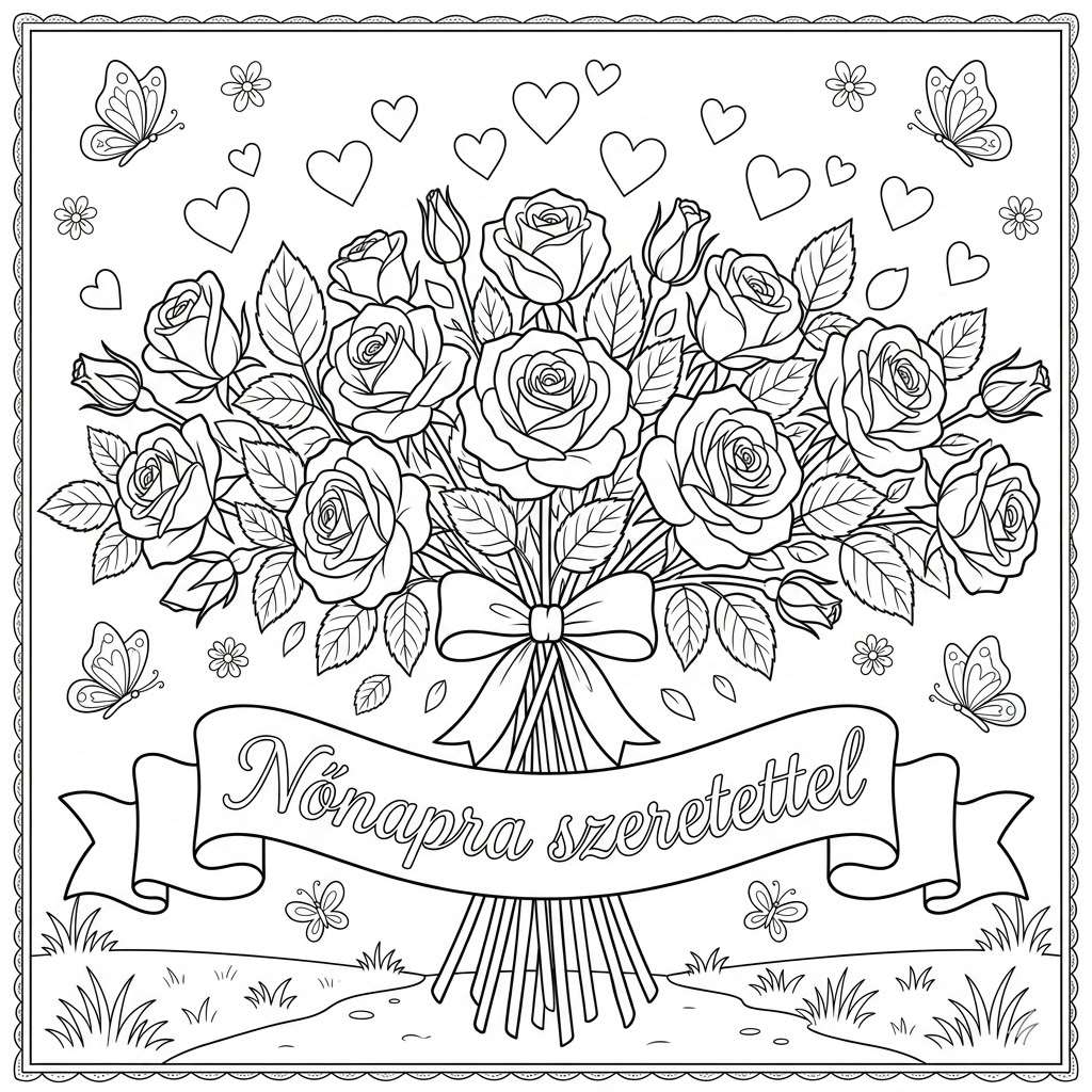 Rózsa csokor szalaggal - Nőnapra szeretettel