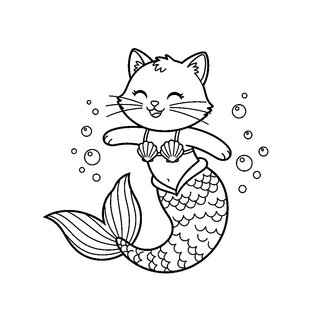 Uszonnyal úszó sellő macska színező