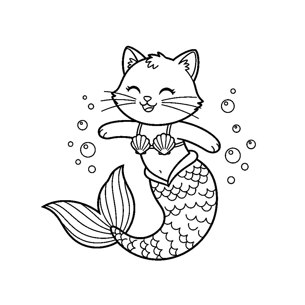 Sellő macska színező