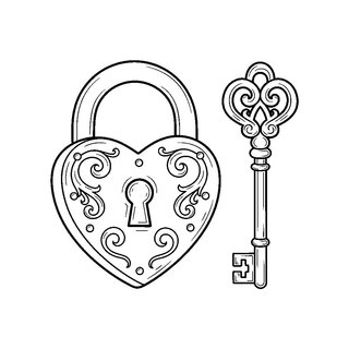 Szív alakú lakat és kulcs rajz Valentin napra színezőlap