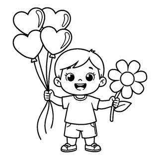 Gyerek szív lufikkal és virággal