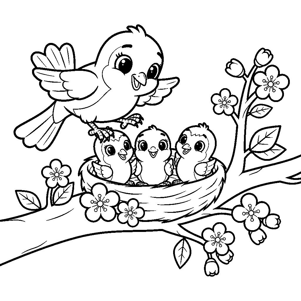 Madárfészek fiókákkal - Tavaszi kifestő