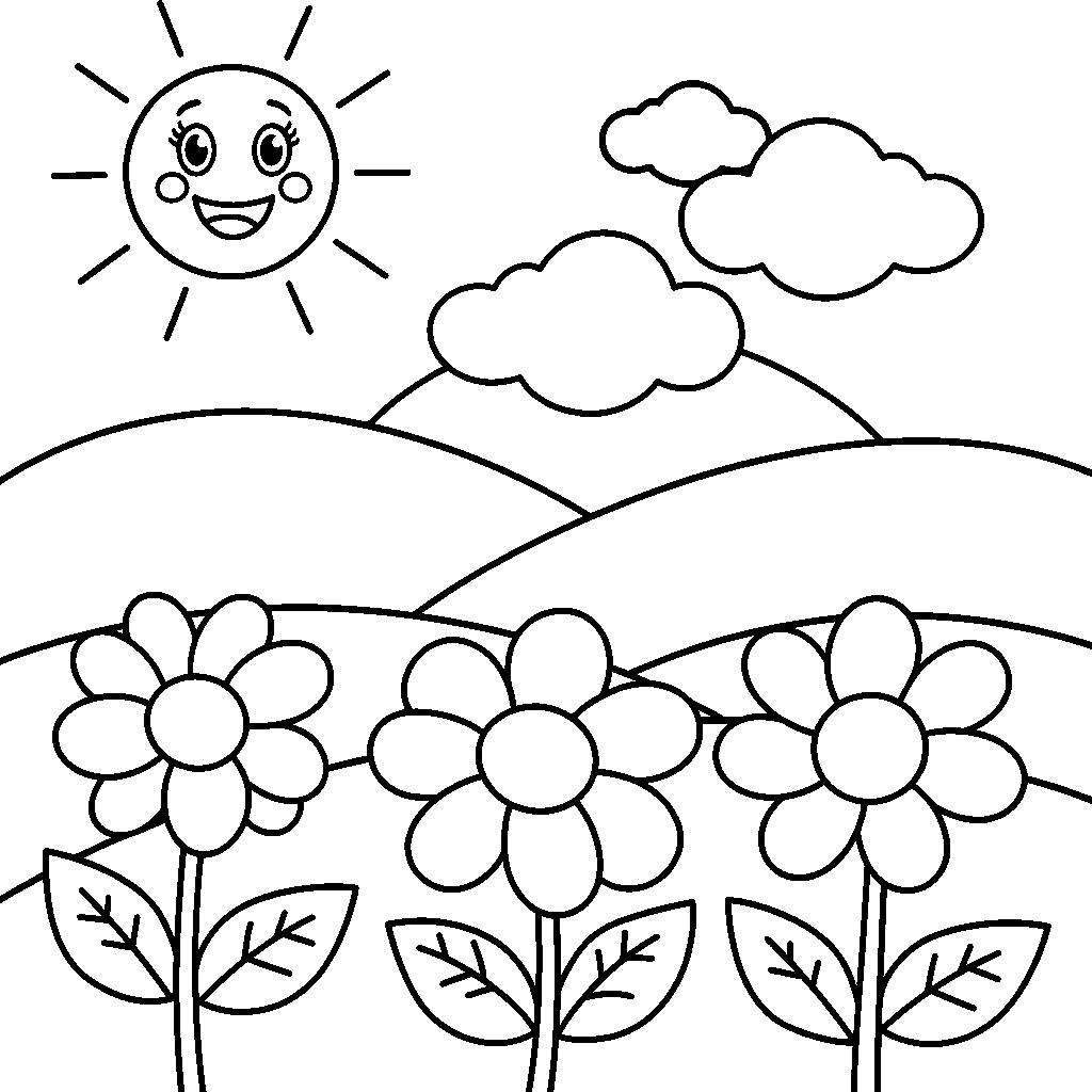 Tavaszi rét napsütéssel színezőlap