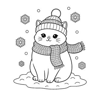 Sapkás, sálat viselő téli cicás színező