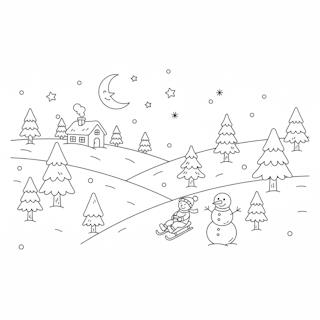 Egyszerű és kedves téli színező ovisoknak – havas táj, fák és hópelyhek várják, hogy kiszínezd őket.