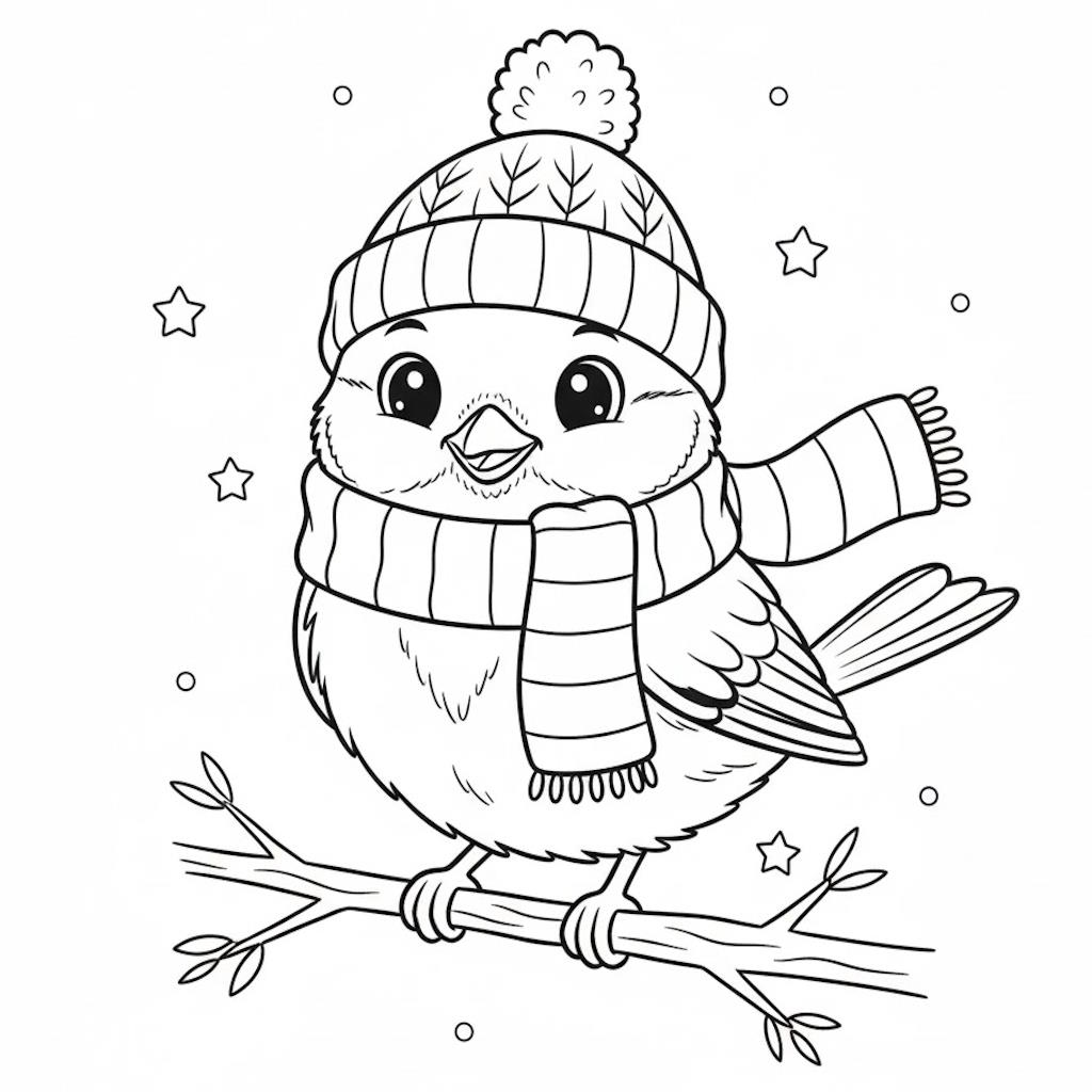 Téli színező gyerekeknek – cuki sapkás, sálas cinege kifestő