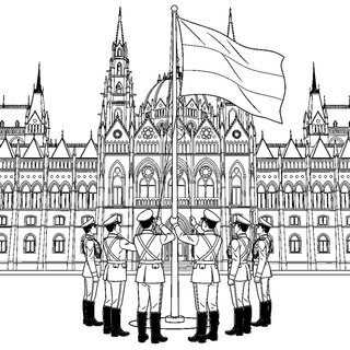 Zászlófelvonás és tisztavatás a Parlament előtt