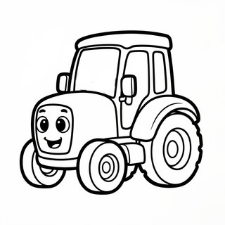 Egyszerű vonalakkal rajzolt rajzfilm stílusú traktor színező óvodásoknak