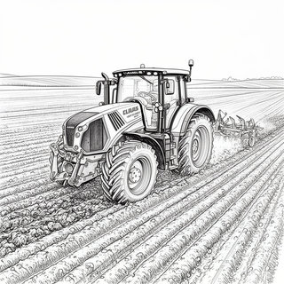 Claas traktor szántás közben a mezőn, részletes színező gyerekeknek