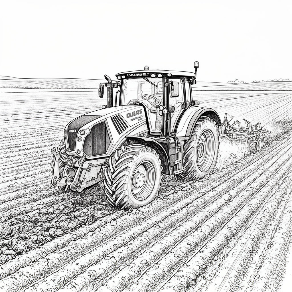 Claas traktoros színező gyerekeknek - szántás a mezőn