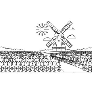 Tulipánmező és szélmalom tájkép