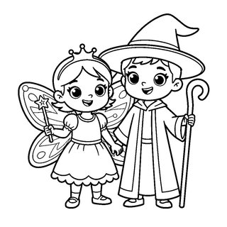 Tündér és varázsló jelmezbe öltözött gyerekek kifestő