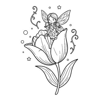 Tulipánon ülő apró tündér színező