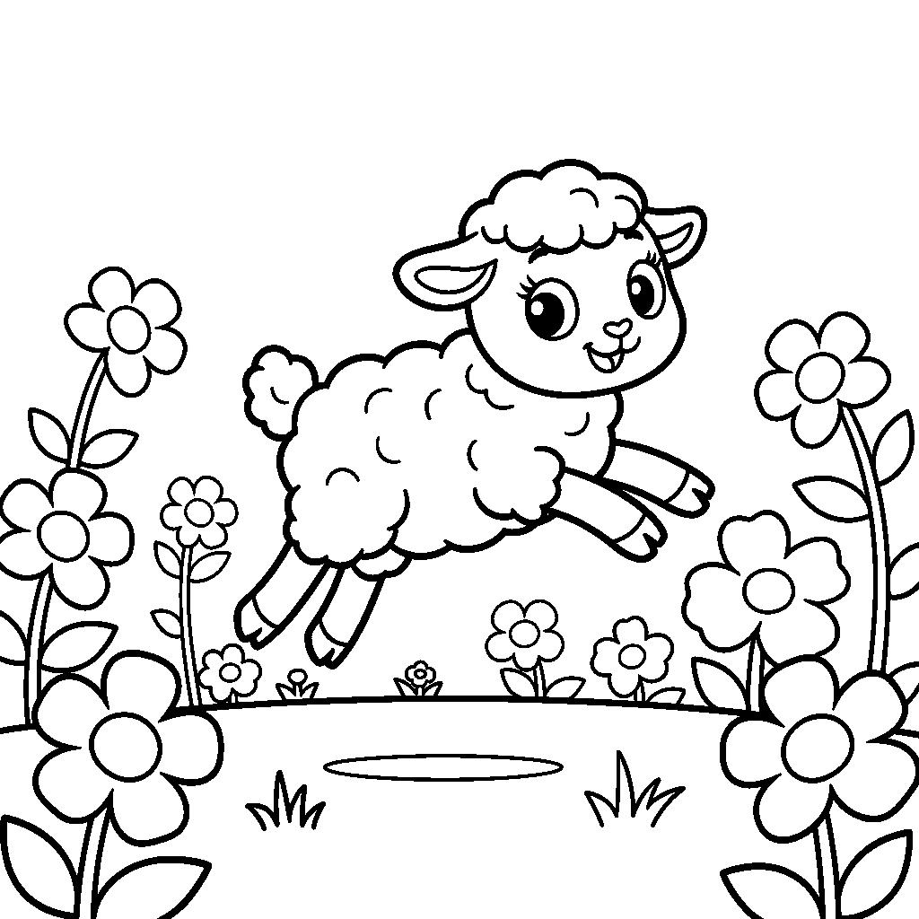 Ugrándozó bárány a réten - Tavaszi kifestő
