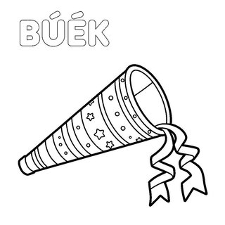 Szilveszteri papírtrombita színező BÚÉK felirattal