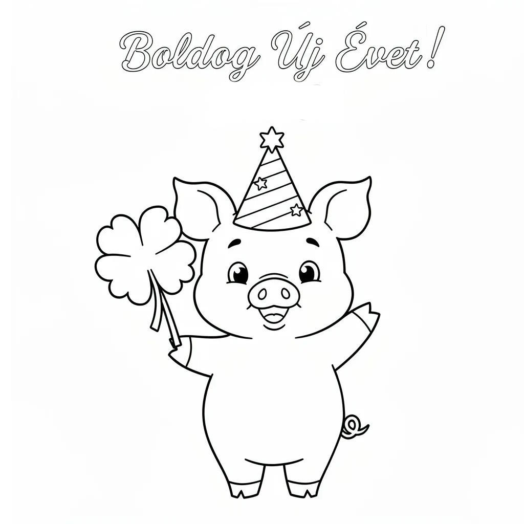 Újévi kismalac színező - Szerencsehozó lóhere