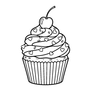 Szívecskés muffin habbal és cseresznyével nyomtatható kifestő