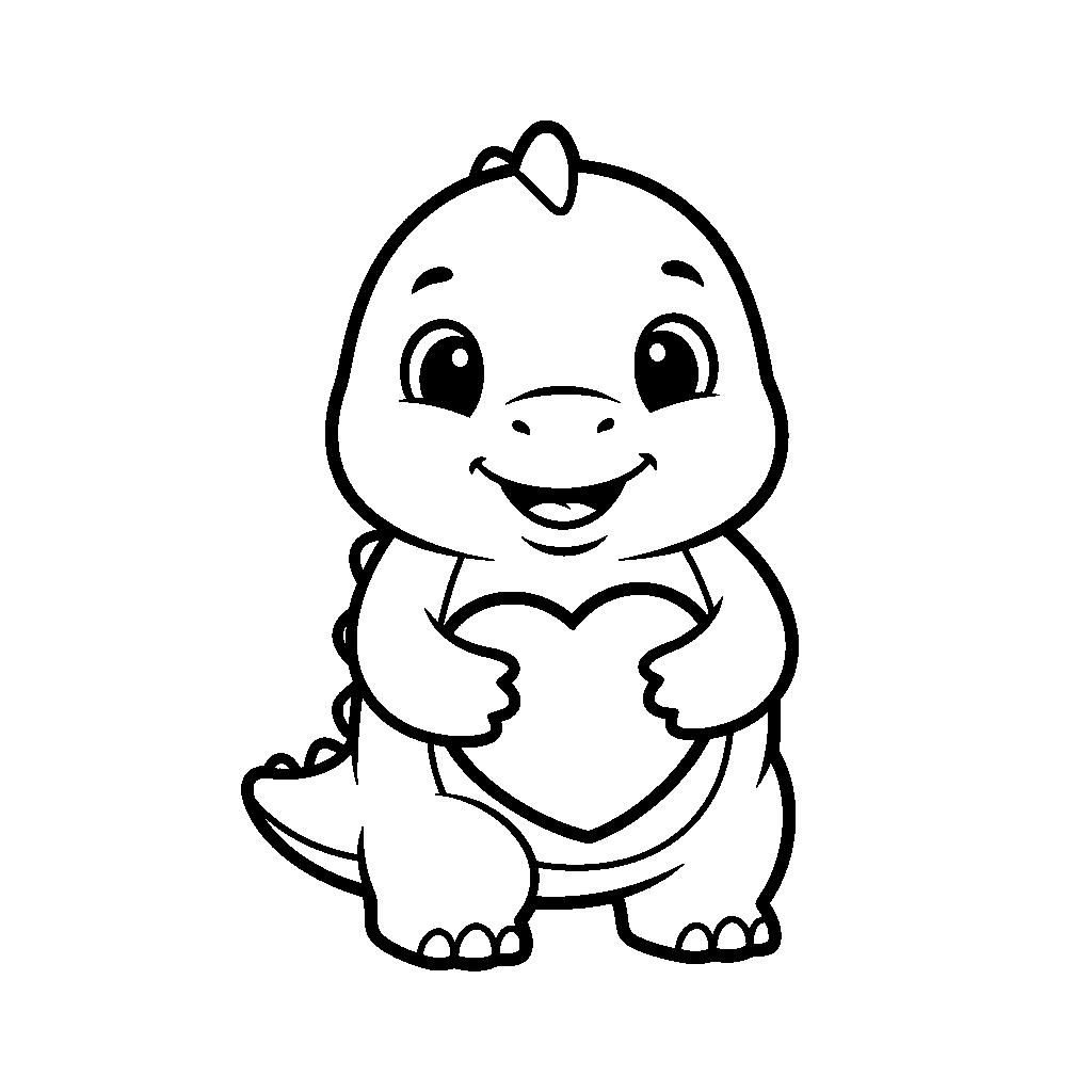 Valentin napi dínó színező ovisoknak - Szívecskés rajz