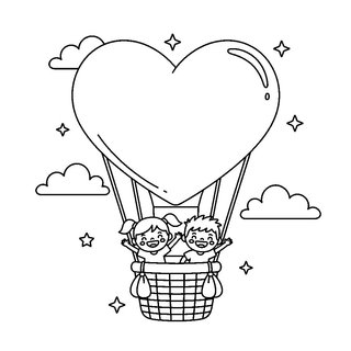 Szív alakú hőlégballon gyerekekkel