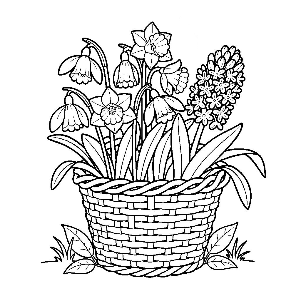 Tavaszi virágkosár színező - Nőnapi ajándék