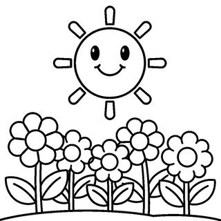 Vidám anyák napi kifestő ovisoknak - Mosolygós napocska és tavaszi virágok